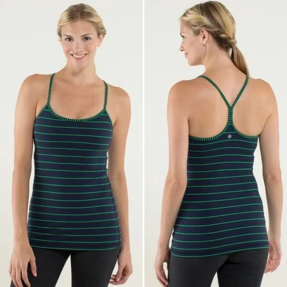 Lululemon Power Y Tank Top Stripe Green Bean Inkwell Navy - Picture 1 of 14